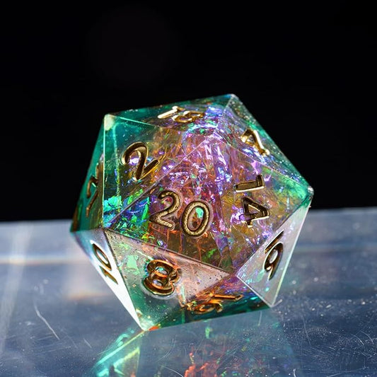 7PCS DND Dice Set,Handmade Sharp Edge Dice Set D&D RPG Polyhedral Die,for Dungeons and Dragons TTRPG Games Roleplaying Games Pathfinder,with Gift Box(Green with Brown)