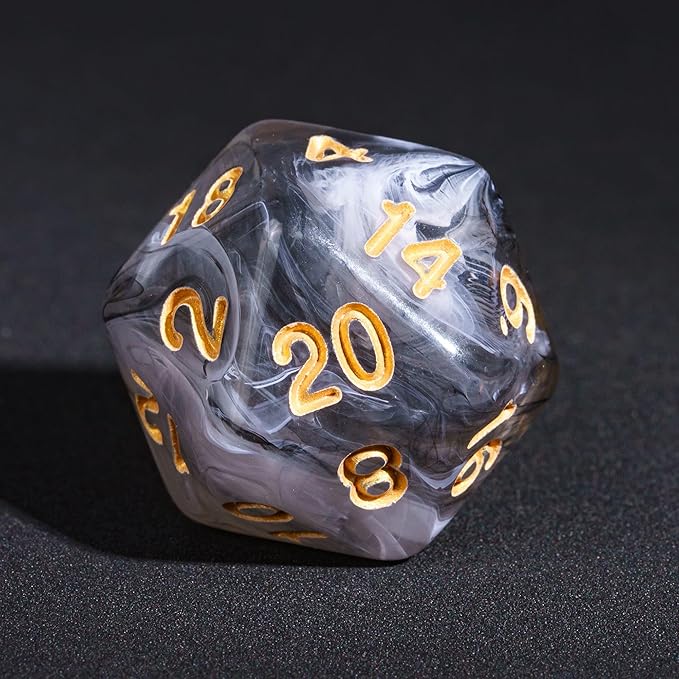7-Die DND Dice Set Polyhedral Dice Set with a Leather Dice Bag, D&D Dice Set for Dungeons and Dragons, RPG Table Games (Transparent Black Mix White)