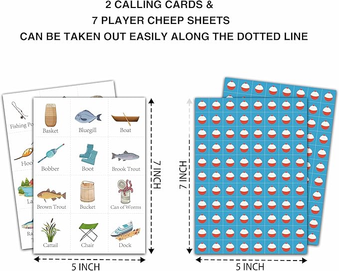 Fishing Bingo Cards, Camp Let's Go Fishing Bingo Games for 24 Players, Camping Party Games for Family Friends Large Group Activities, Fishing Party Favors Supplies Decorations(30)