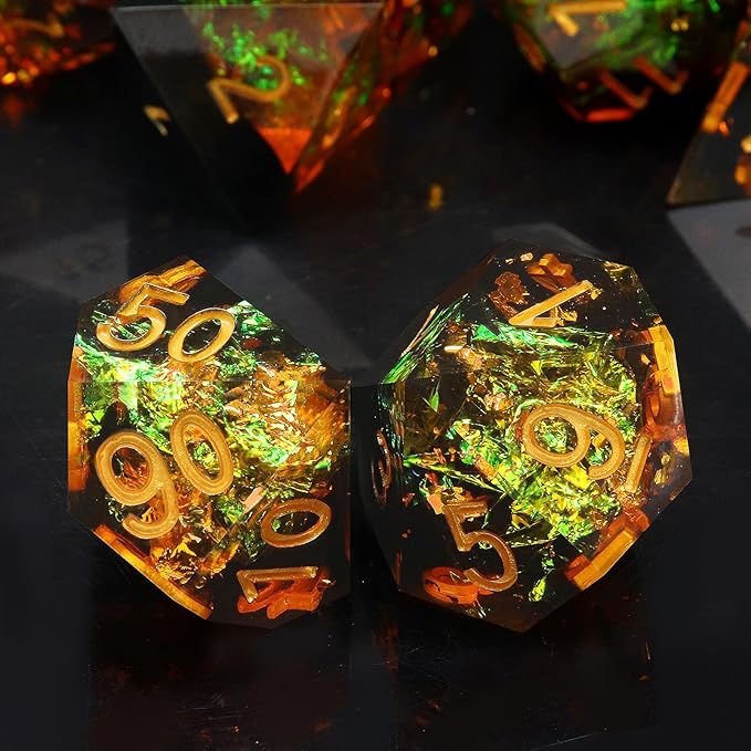 Haxtec Galaxy DND Dice Set Sharp Edge Dice with Dice Case Handmade Yellow Black Resin D&D Dice Set for TTRPGs Dungeons and Dragons Gifts