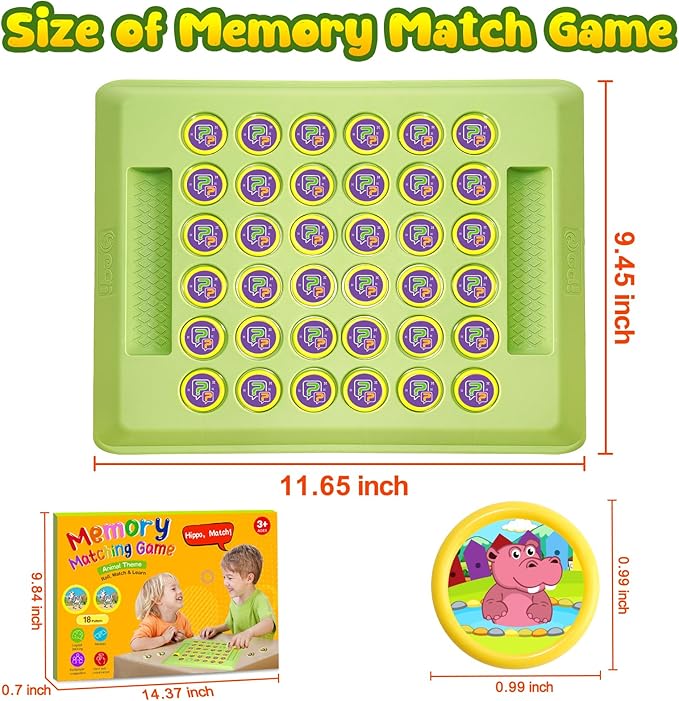 Memory Matching Board Game for Kids: 36 PCS Animal Matching Chess for Kids Games 18 Pairs Memory Cards for Toddlers - Preschool Educational Learning Activities for Boys Girls Family Board Game