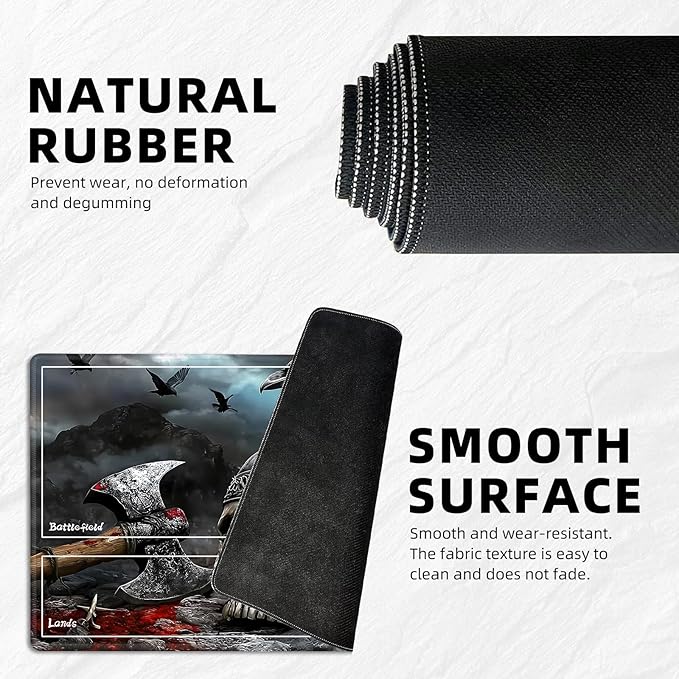 for MTG Playmat with Zones Storage Bag, for TCG Playmat and Playing Card Mat for Magic Board Games, Skull Axe Non-Slip Stitched Edges Game Mat, Rollable Foldable Card Playmats