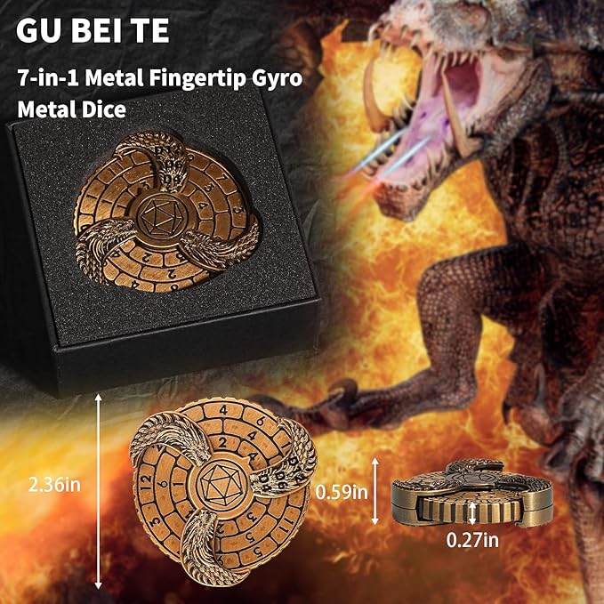 7-in-1 Fingertip Gyro Roulette DND Dice,Cool Spinning Games Fingertip Gyro, Metal Dice Set with Gift Box for Roleplaying Games Dungeons and Dragons RPG MTG Table Games