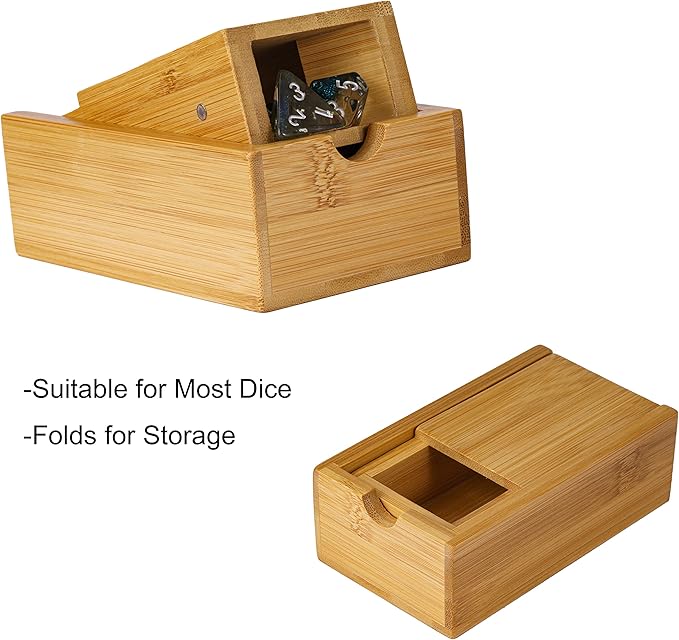 Cusdie Bamboo Dice Tower Foldable Wooden Die Roller Castle Rolling Case for Dungeons and Dragons, Board Game, D&D, RPG(No Logo)