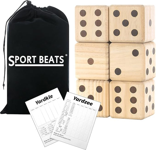 Giant Wooden Yard Dice, Outdoor Games Set of 6 with Two Games Party Lawn Games