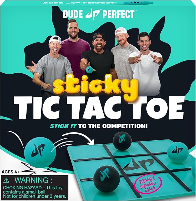 Dude Perfect Sticky Tic Tac Toe, Kids Tabletop Activity, for Family Game Night, for Gift and Parties, 2 Players, Ages 4+