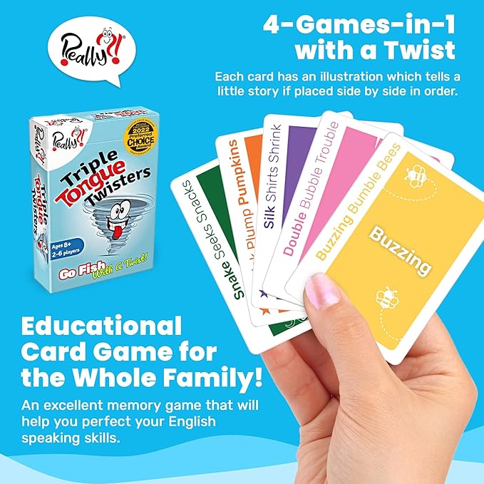 Really?! Fun Card Games with Tongue Twisters for Family Game Night, Educational Card Games for Kids 8-12, Travel Games and Unique Gifts for Teens and Adults, Homeschool