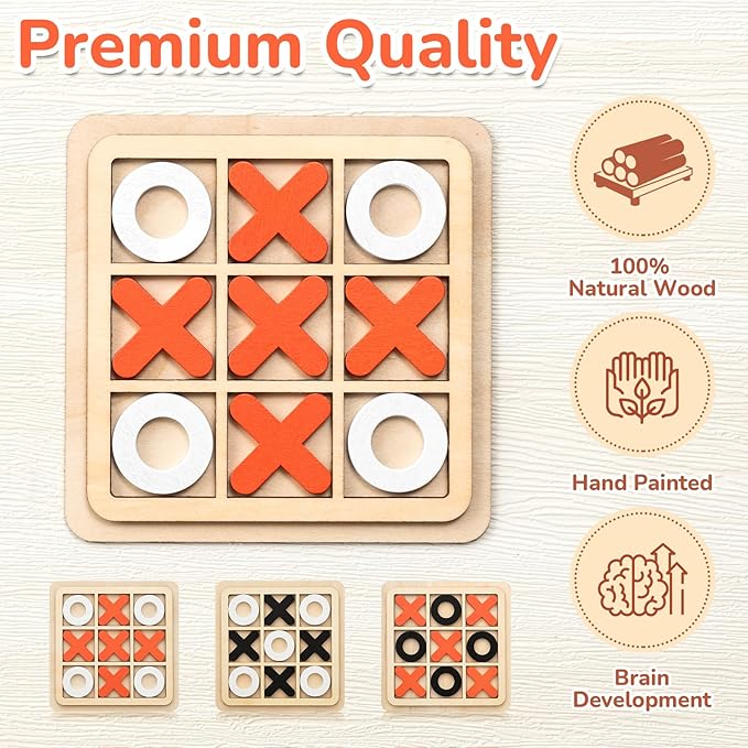 Libima 12 Pcs Wooden Tic Tac Toe Game Mini Family Board Games Classical Puzzle Game Xo Chess Tabletop Game Educational Gifts Strategy Board Game Toys
