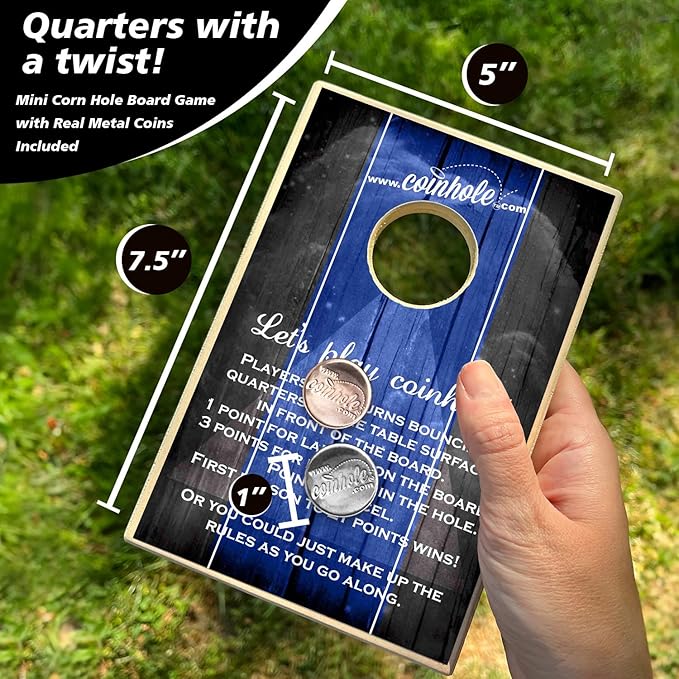 Desktop Coin Bouncing Party Set | Tabletop Cornhole Board | Small Travel Game Includes Coins