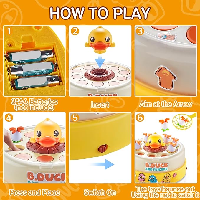 B.Duck Catch and Bounce Games Toys for Kids 3-5, B.Duck Board Games with 3 Nets for Kids 4-6, Birthday Gifts for Toddler Boys Girls 3 4 5 6 Years Old