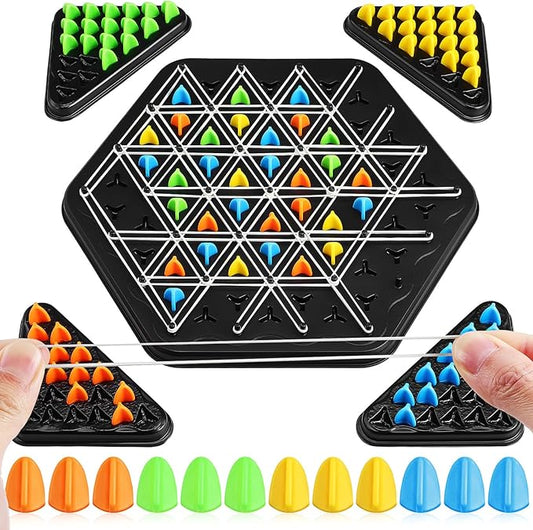 TOYANDONA Chain Triangle Chess Game, Triangle Rubber Band Game Chain Geometric Chess Game Strategy Board Games for Family Kids Adults, 2 to 4 Players