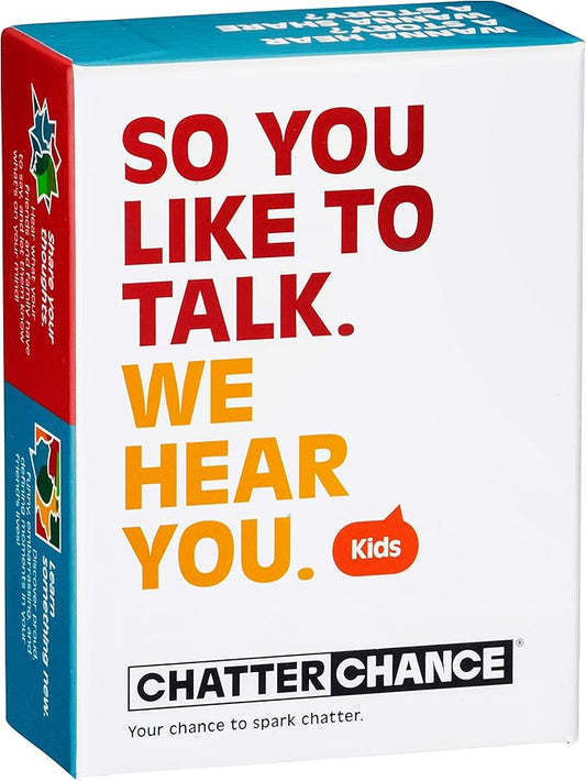 ChatterChance Kids: Conversation Card Game Gift for Family Fun Activities or Car Travel Road Trip Games for Children - 80 Thought Provoking Question Deck of Cards Learning Social Skills Therapy
