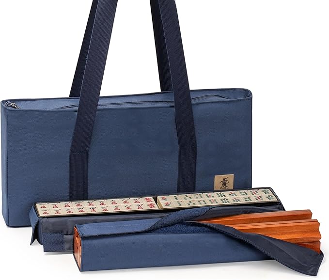 Yellow Mountain Imports American Mahjong Game Set, Sapphire with Blue Soft Case - All-in-One Racks with Pushers, Wright Patterson Scoring Coins, Dice, & Wind Indicator