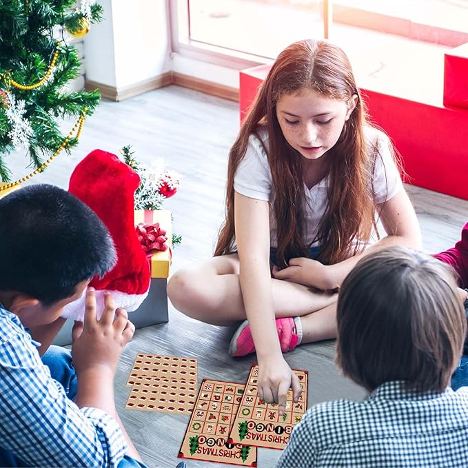 Joy Bang Christmas Games for Kids, 24 Player Christmas Bingo Cards Crafts for Kids Winter Holiday Games Activities for Family Large Group Classroom Xmas Party Favors Supplies Gifts