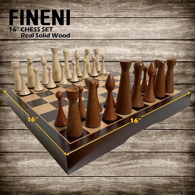 Luxurious 16 inch Real Original Colored Solid Wooden Chess Set. Durable Handmade Chess Board Game Sets with Storage Slots for 4.2” Weighted Beautiful & Elegant Designed Wooden 34 Pieces (C16L)