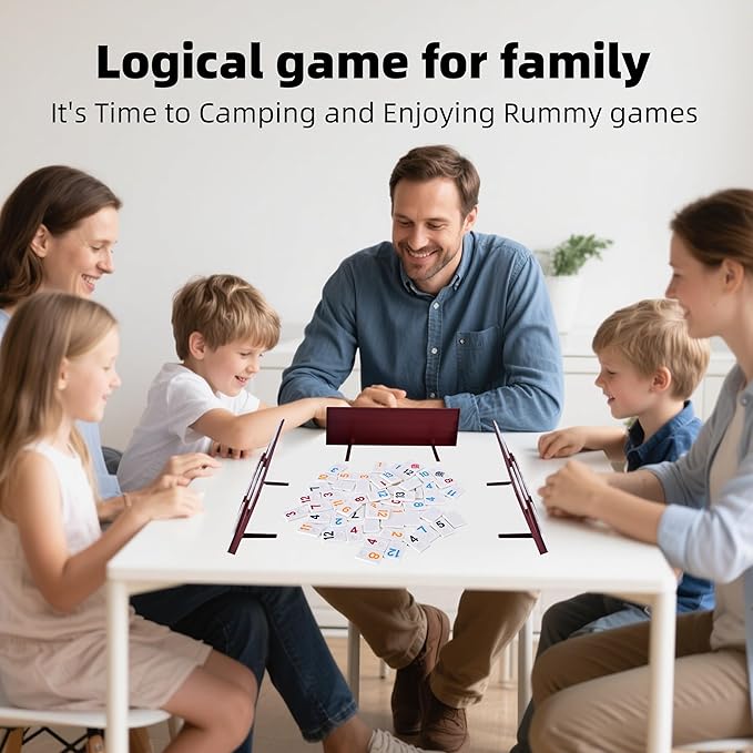 Classic Rummy Cube,106 Rummy Game with Portable Carton, Tradditonal Board Game for Family, 106 Tiles, 4 Plastic Holders（2-4 Players）