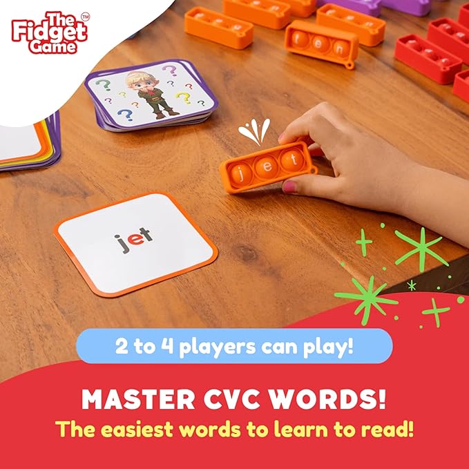 THE FIDGET GAME Sneaky Elves, CVC Sight Words Game, Pop Sensory Toy to Learn and Spell, Educational Kindergarten Classroom Activities, Multisensory Reading and Phonics Flash Cards for Kids 3+ Years