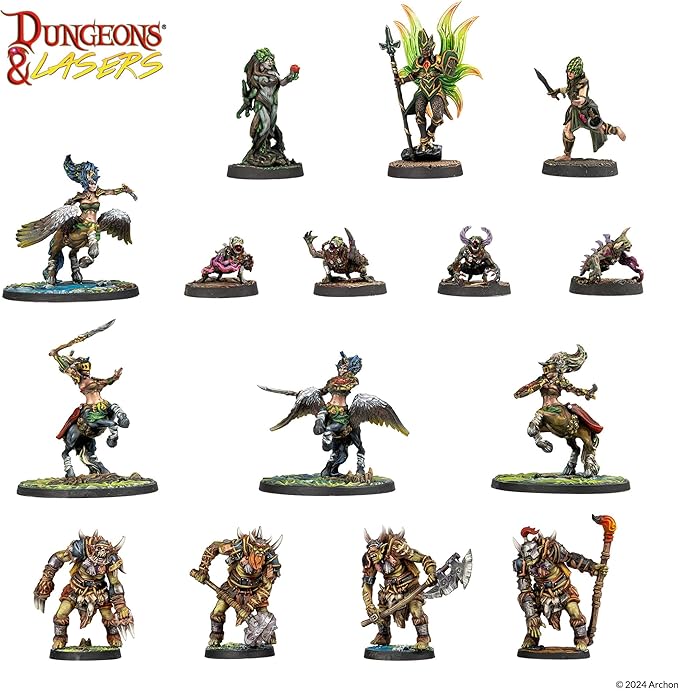 Dungeons & Lasers Deuslair Core DND Miniatures Set - 99 Models with Scenic Bases - 5E Compatible for use with D&D and Tabletop RPG Games - Unpainted and Unassembled - for Ages 14 Years +