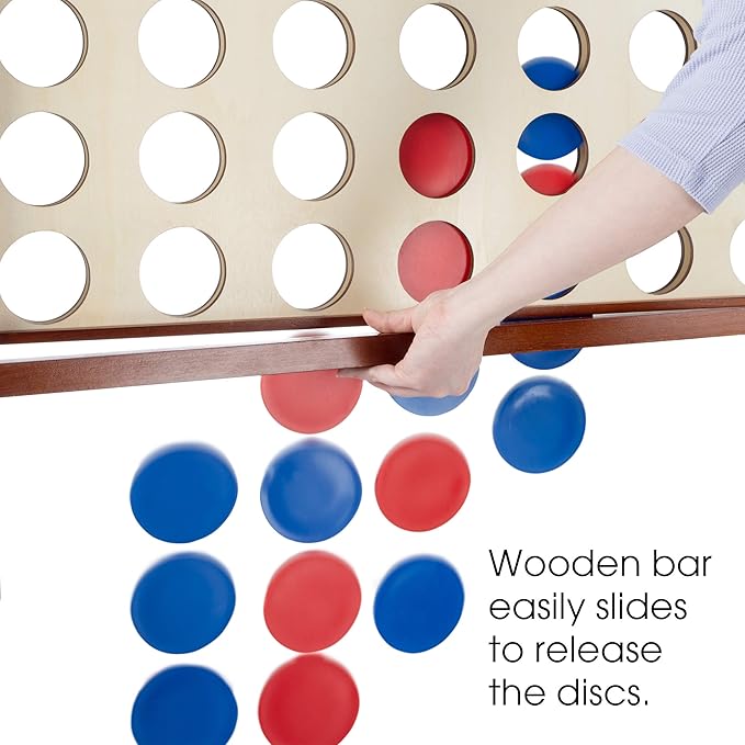 Hey! Play! 4-in-A-Row-Giant Classic Wooden Game for Indoor and Outdoor Play-2 Player Strategy and Skill Fun Backyard Lawn Toy for Kids and Adults