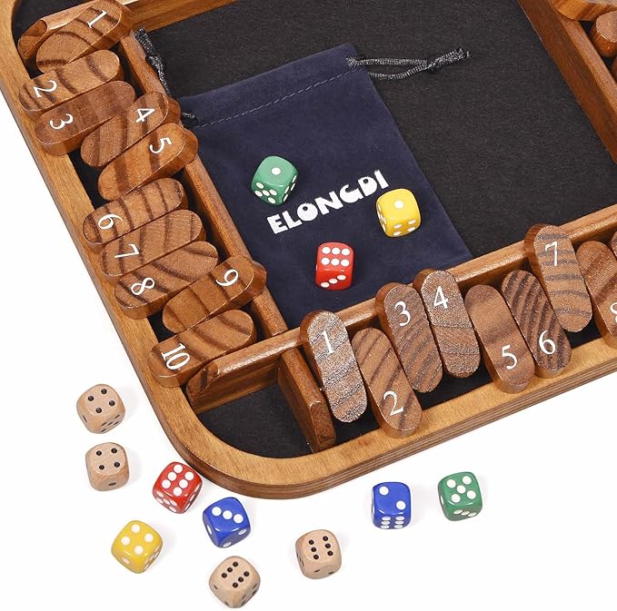 1-4 Players Shut The Box Dice Game,12" Wooden Board Table Math Games with 12 Dice and Storage Bag for Kids Adults Classic Tabletop Version for Classroom,Home,Party or Pub