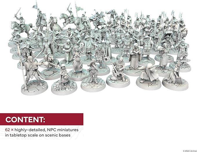 Dungeons & Lasers Townsfolk DND Miniatures Set - 62 NPC Figures with Scenic Bases for D&D and 5E Compatible RPG Games - 28MM, Unpainted, Unassembled - for 14 Years +