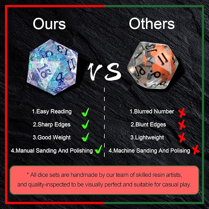 DND Dice Set Sharp Edge Galaxy Dice Handmade Resin Polyhedral Dice for Dungeon and Dragons RPG D20 Tabletop Roleplaying Party Games (Brown & Blue)