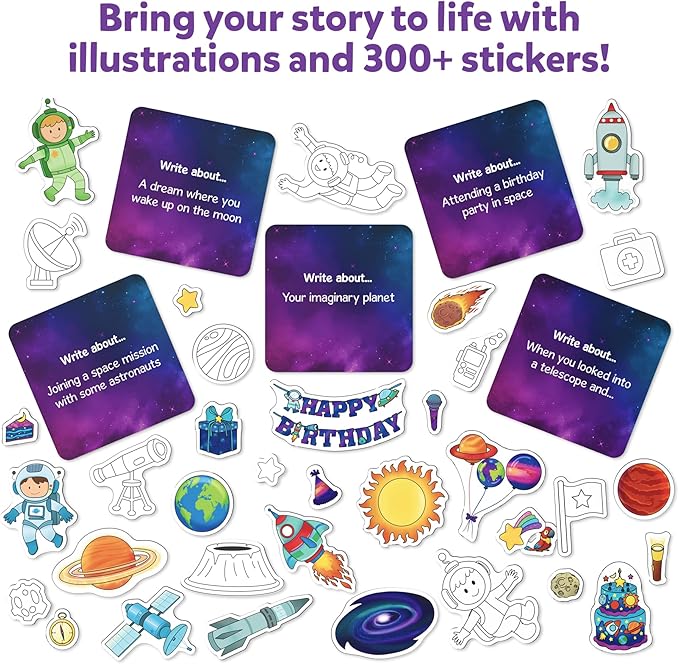 Skillmatics Storybook Art Kit - Space Explorers Art Kit for Kids, Write & Create Space Stories, Creative Activity for Boys & Girls, DIY Kit, 300+ Stickers, Gifts for Ages 5, 6, 7, 8, 9, 10