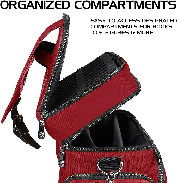 ENHANCE Travel Bag for DND Collector's Edition, Bag Compatible with Dungeons and Dragons, Battle Mat Holder, Dice Pockets and Accessories, Carry 4-8 Books (Red Dragon)