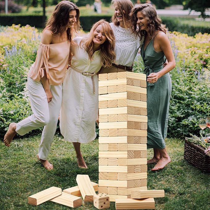 GOROCK Large Size Tumble Tower 60 PCS Wooden Block Stacking Games Stacks Over 5FT Classic Indoor Outdoor Lawn Family Party Games for All Ages (7.15"X2.38"X1.43")