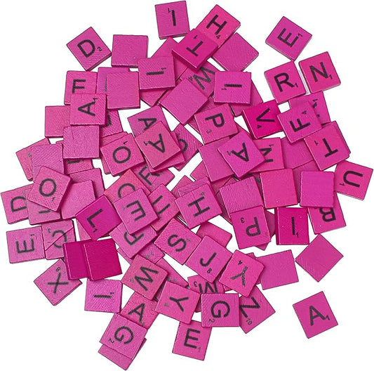 Marsrut 100Pcs Tiles Replacement, Pink Colored Wooden Mix Letters Colourful Rose Red Varnished Scrambled Alphabet Pieces Bulk Set for Board Phonics Spelling Game Name Family Decor Crafting