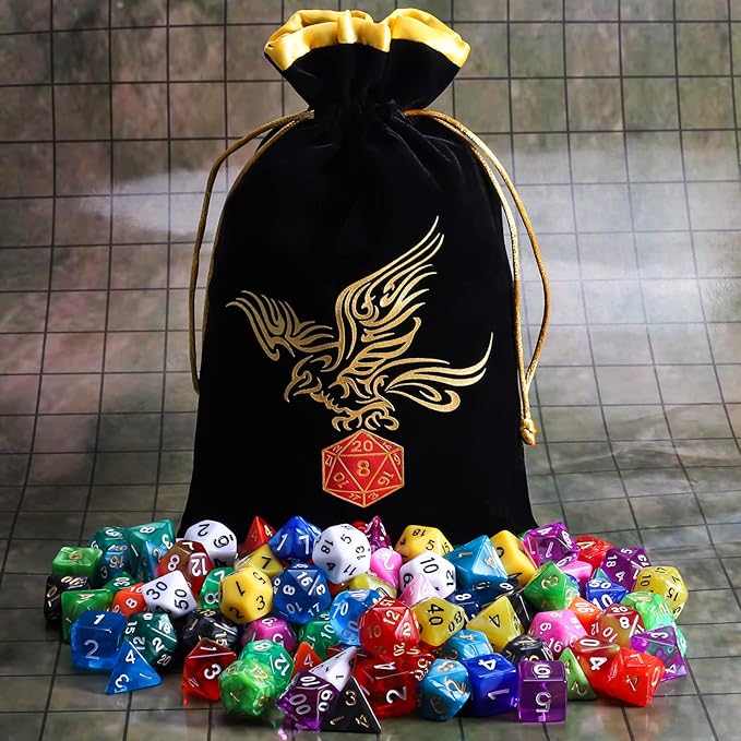 QMay DND Dice Set 15 X 7 Polyhedral Dice (105pcs) with 1 Large Flannel Bag, D&D Dice (D4 D6 D8 D10 D% D12 D20) for Dungeons and Dragons RPG MTG Table Games