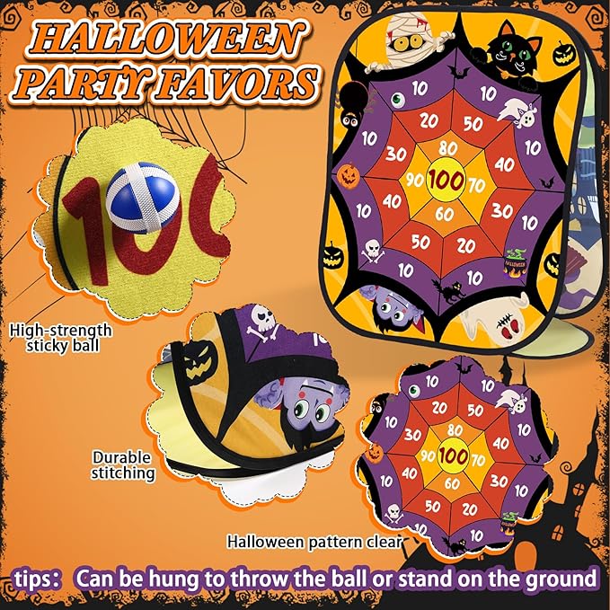 Blosssound Halloween Bean Bag Toss Games Set Double-Sided Foldable Dart Board with Sticky Balls Halloween Party Games for Family Party Outdoor Indoor Activities