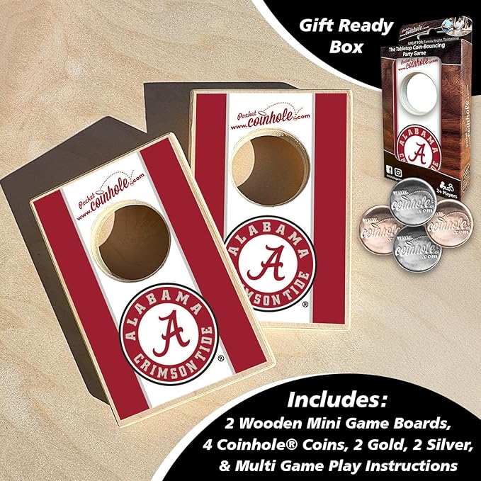 Tabletop Cornhole Game Set | Officially Licensed College Mini Football Cornhole Board Game | Includes Coins