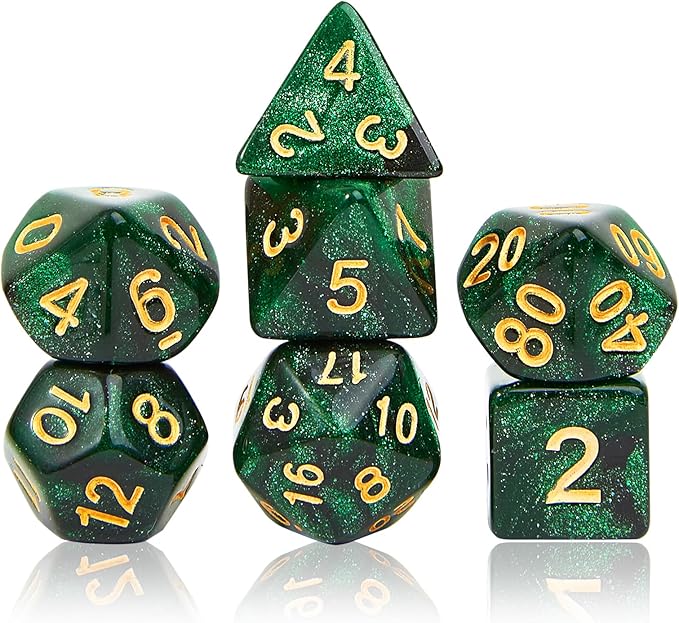 DND Polyhedral Dice Set with a Black Dice Bag for D&D RPG MTG Role Playing Table Games RPG Polyhedral Dice for Dungeon and Dragons Playing Games 7-Die Set (Black&Green+Nebula Dice)