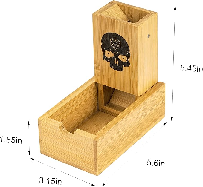 Cusdie Bamboo Dice Tower Foldable Wooden Die Roller Castle Rolling Case for Dungeons and Dragons, Board Game, D&D, RPG(Skull)