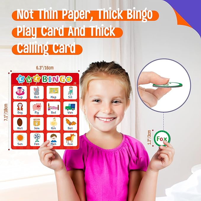SpriteGru Alphabet & CVC Bingo Game, 12 Bingo Board ABC Letters, CVC Words Phonetic Game, Letters Phonetic Awareness Early Educational Learning Toys - Ages 4 and up, Perfect for Classroom & at Home