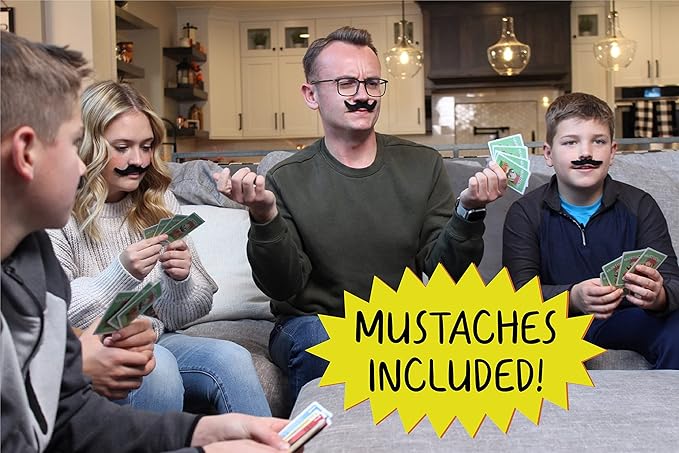 Mustachio- Mustaches Now Included, a Strategy Game of Trickery and Scheming Nuts, Funny Board Games for Teens and Family Night, Card Game for 2-6 Players