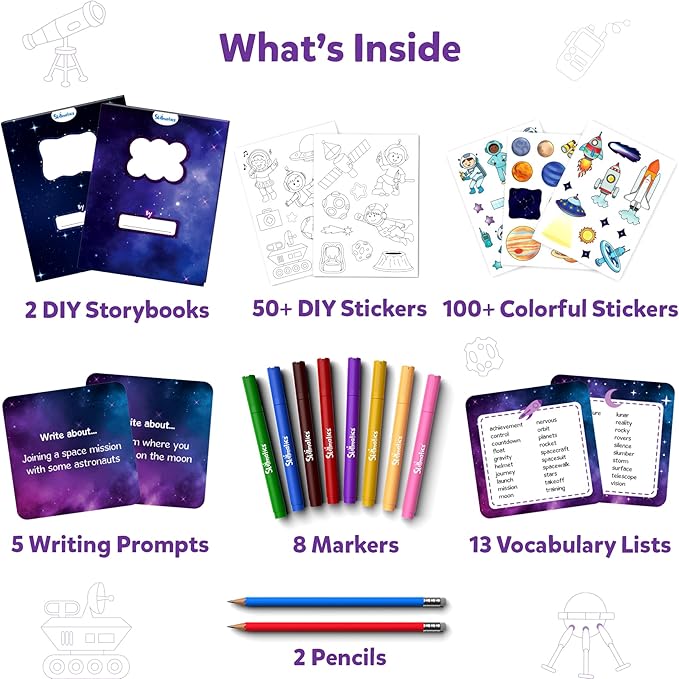 Skillmatics Storybook Art Kit - Space Explorers Art Kit for Kids, Write & Create Space Stories, Creative Activity for Boys & Girls, DIY Kit, 300+ Stickers, Gifts for Ages 5, 6, 7, 8, 9, 10