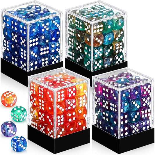 144 Pieces 12mm 6 Sided Mini Dice Set for School Classroom Table Games D6 Game Standard Dice with Portable Plastic Box for Bunco or Teaching Math Learning (Luminary Color)
