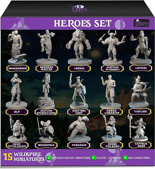 Hero, Player-Character, NPC DND Miniatures, 28mm32mm Unpainted D&D Minis Dungeons & Dragons Figures D D Bulk Pathfinder Fantasy Tabletop Fantasy Minis Set