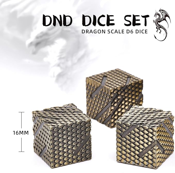 D&D Dice Set,6PCS Unique Dragon Scale Design Zinc Alloy Dice for Dungeons and Dragons, Board Game MTG DND Yahtzee(Ls-Bronze)