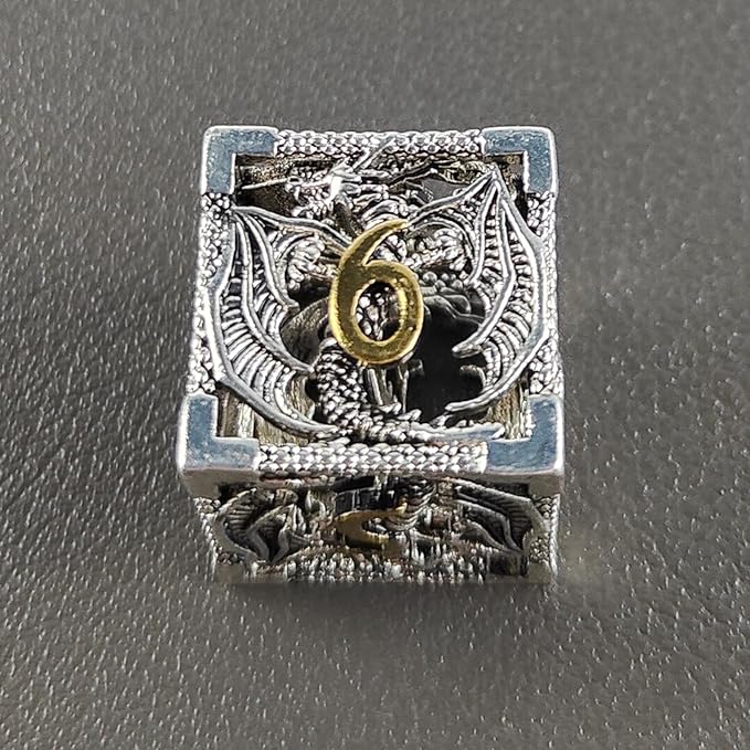 Hollow Dragon Metal Dice,Unique Dungeons and Dragons Polyhedral Dice Set for D&D TRPG,MTG,Pathfinder,Table Board Roll Playing Games D4 D6 D8 D10 D% D12 D20 (Silver)