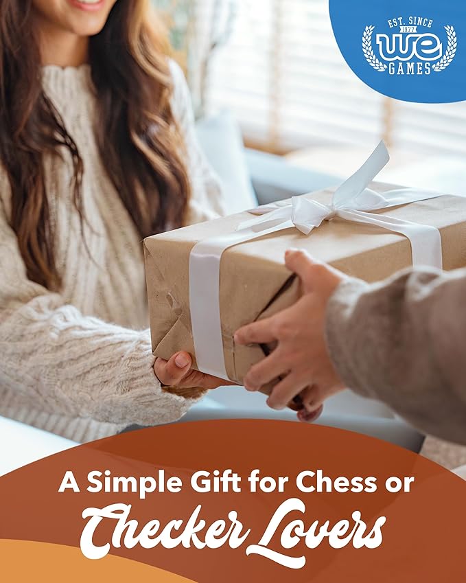 WE Games Wooden Checkers Pieces Only (1.5 inch), Checker Board Game & Backgammon Pieces, 24 Brown and Natural Stained Stackable Ridges with a Drawstring Storage Bag, Replacement Game Piece
