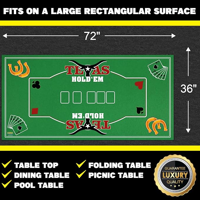 Gamie Double Sided Felt Casino Mat, 36” x 72” for Blackjack & Texas Hold’em Poker, 2-in-1 Texas Holdem Poker Mat & Blackjack Mat, Professional Grade Poker Tabletop Mat with Instructions Booklet
