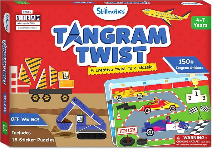 Skillmatics Tangram Sticker Puzzles - Educational Art & Craft Activity with 150+ Foam Tangram Stickers, Creative Toys & Games for Boys & Girls Ages 4, 5, 6, 7