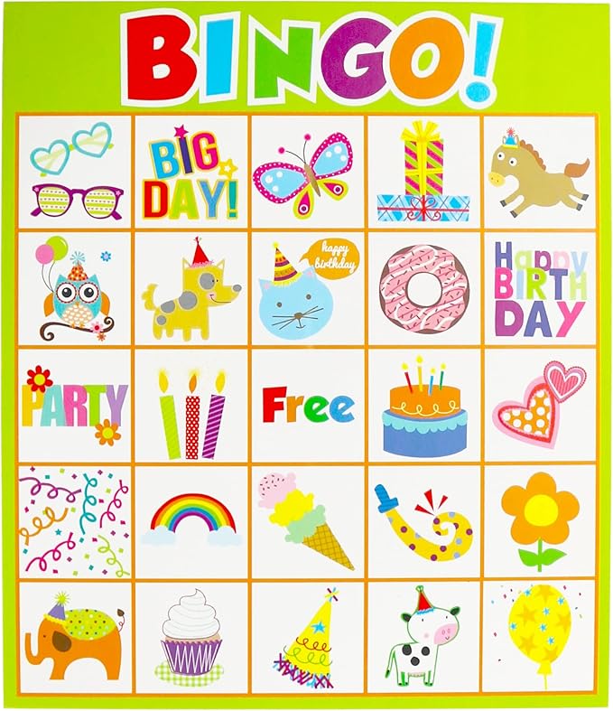 Iconikal 32 Player Bingo Game Happy Birthday with Bonus Pin The Candles on The Cake Game Set