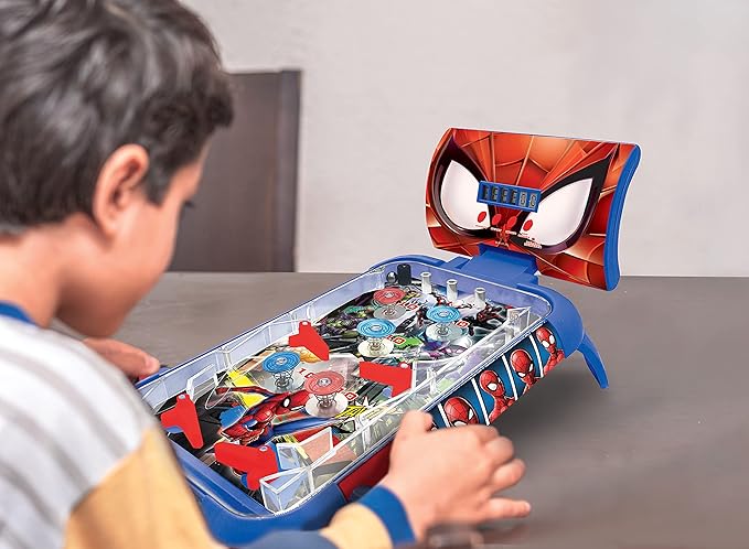 LEXIBOOK JG610SP- Spider-Man Electronic Table Pinball Machine, Action Game and Reflection for Kids and Families, LCD Display, Light and Sound Effects, Blue/Red