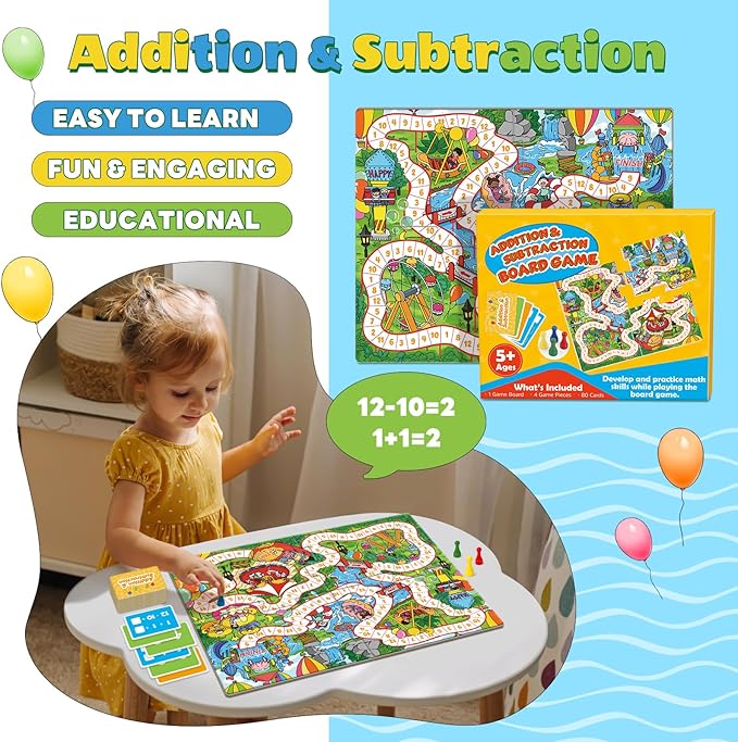 Addition and Subtraction Math Games for Kids,Addition & Subtraction,Educational Learning Board Games for Boys and Girls Ages 5 6 7 8,Classroom Travel Indoor Outdoor Family Games