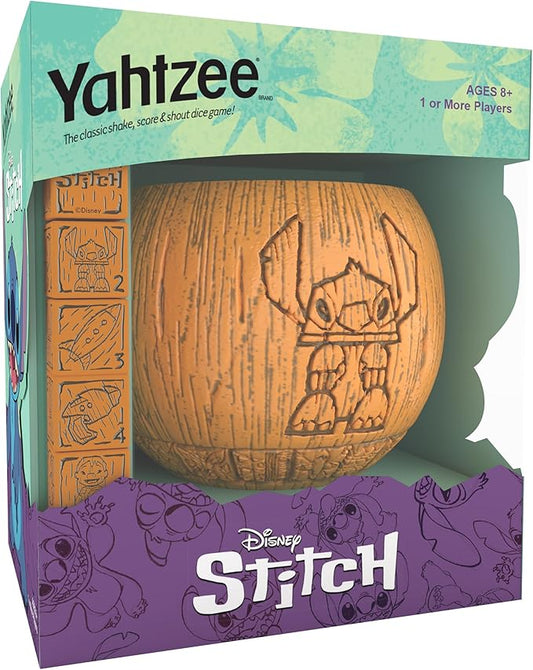 USAOPOLY YAHTZEE: Disney Stitch, Collectible Tiki Style Dice Cup, Classic Dice Game Based on Disney’s Lilo & Stitch, Great for Family Night, Officially Licensed Disney Game & Merchandise