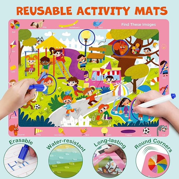 BenBen Preschool Learning Activities, 28 Pages, Search and Find Books, Travel Game for Road Trip, Kindergarten Educational Toys, Birthday Gift for Kids Toddlers Ages 3 4 5 6